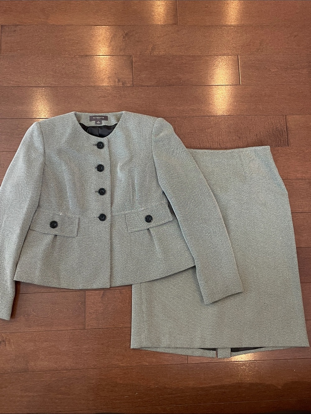 Liz Claiborne Light Gray Peplum Blazer and Skirt Set